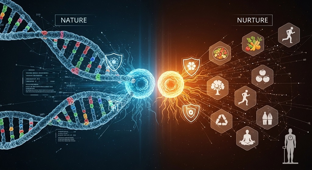 Visual comparison of genetic predisposition versus environmental factors in determining overall breast cancer risk.