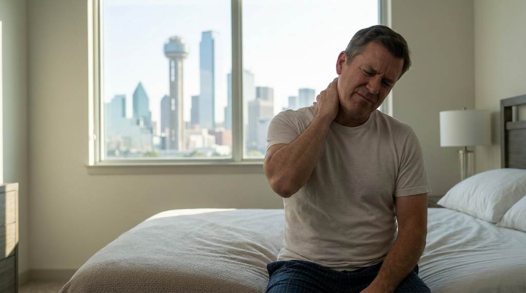 Healthy sleeping position reducing neck stiffness
